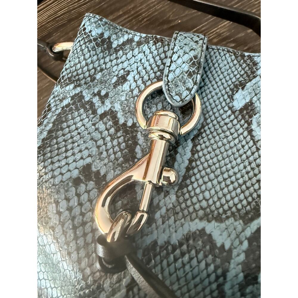 Rebecca Minkoff Mini Megan Blue Snake-Embossed Leather Feed Bag - Picture 6 of 9